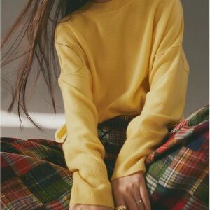 NWT Free People Tomorrow Cashmere Crewneck Sweater Tuscany Yellow Size Small